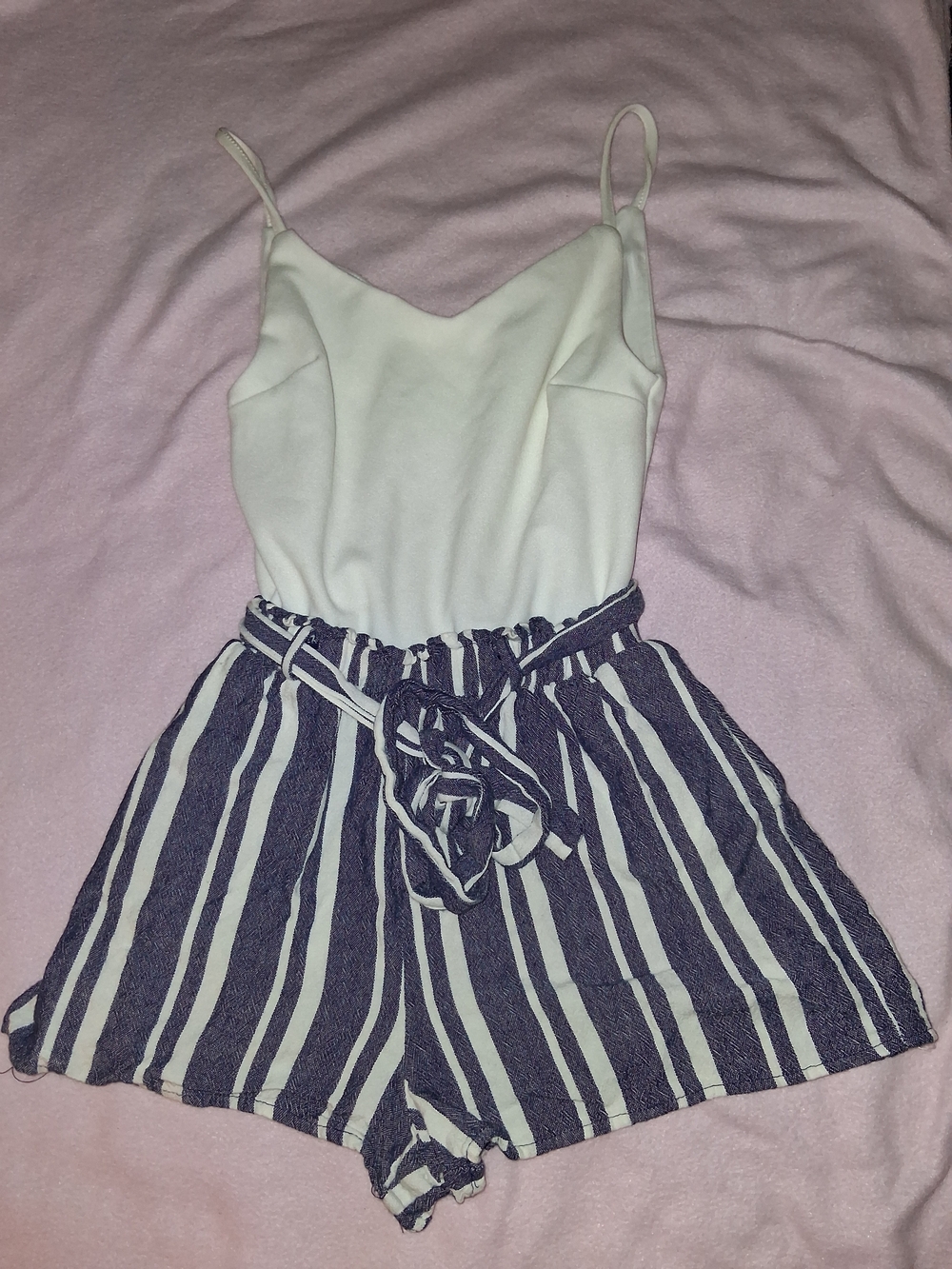 Blue Rain White Cami Jumpsuit with Navy & White Striped Shorts